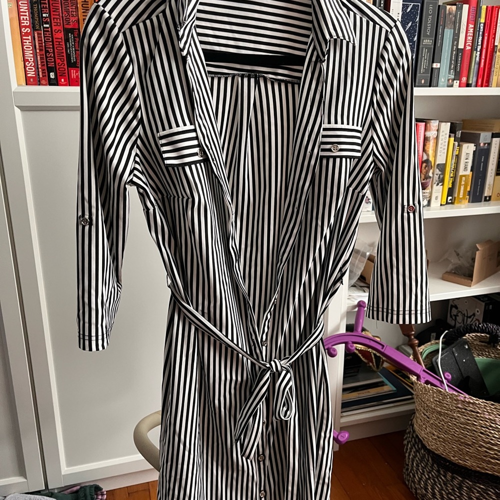 Mlle Gabrielle Black and White Striped Dress